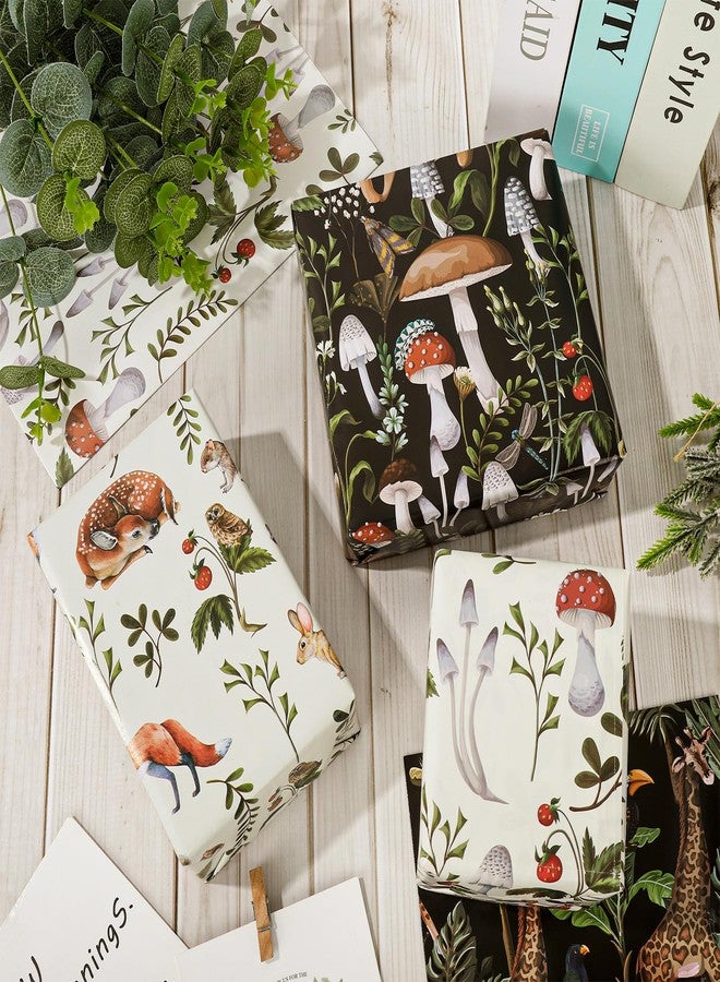 AnyDesign Wrapping Paper Black White Animal Mushroom Gift Wrap Paper Bulk Folded Flat Giraffe Fox Print Art Paper for Wedding Birthday DIY Crafts Gift Wrapping, 19.7 x 27.6 Inch,8 Sheet - Image 4
